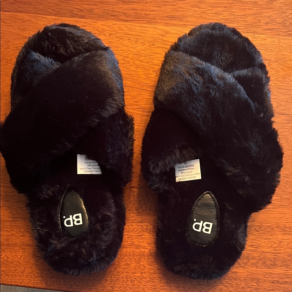 BP Women's Black Plush Slippers